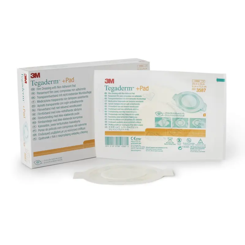 3M Tegaderm Film Dressing, Non Adherent Pad, Waterproof, Sterile 3-1/2" x 4-1/8" Oval