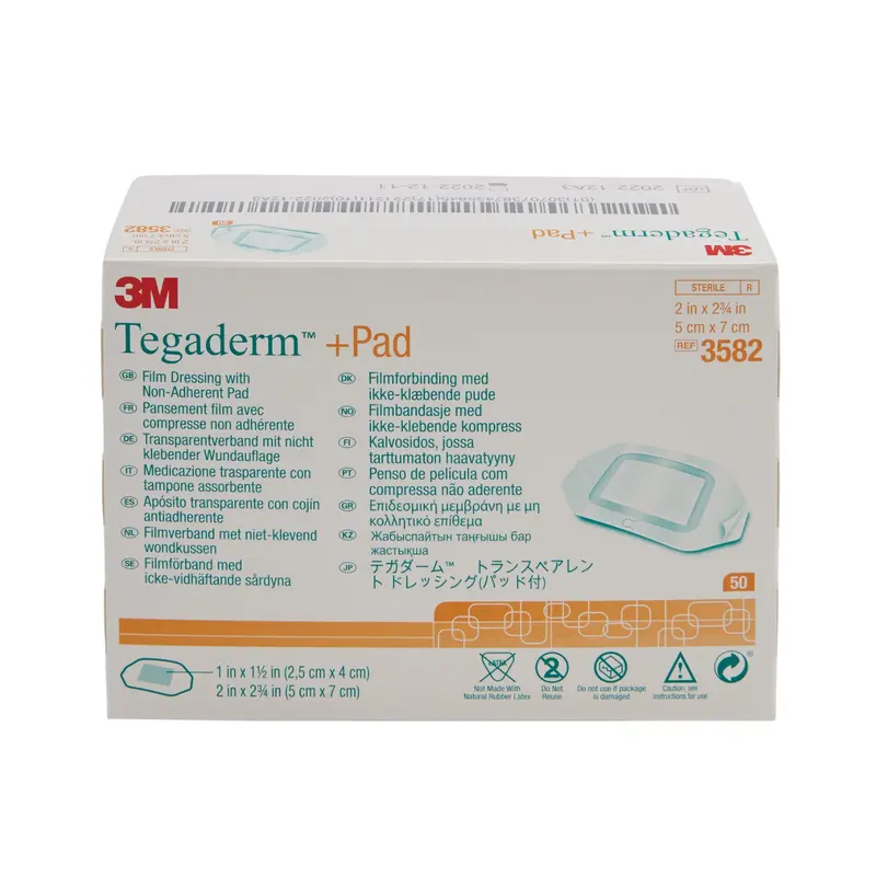 3M Tegaderm Film Dressing with Non Adherent Pad, Waterproof, Sterile 2" x 2-3/4"
