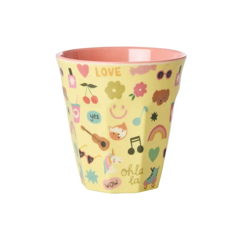 Medium Kids Cup - Soft Yellow - Unicorn Love Print