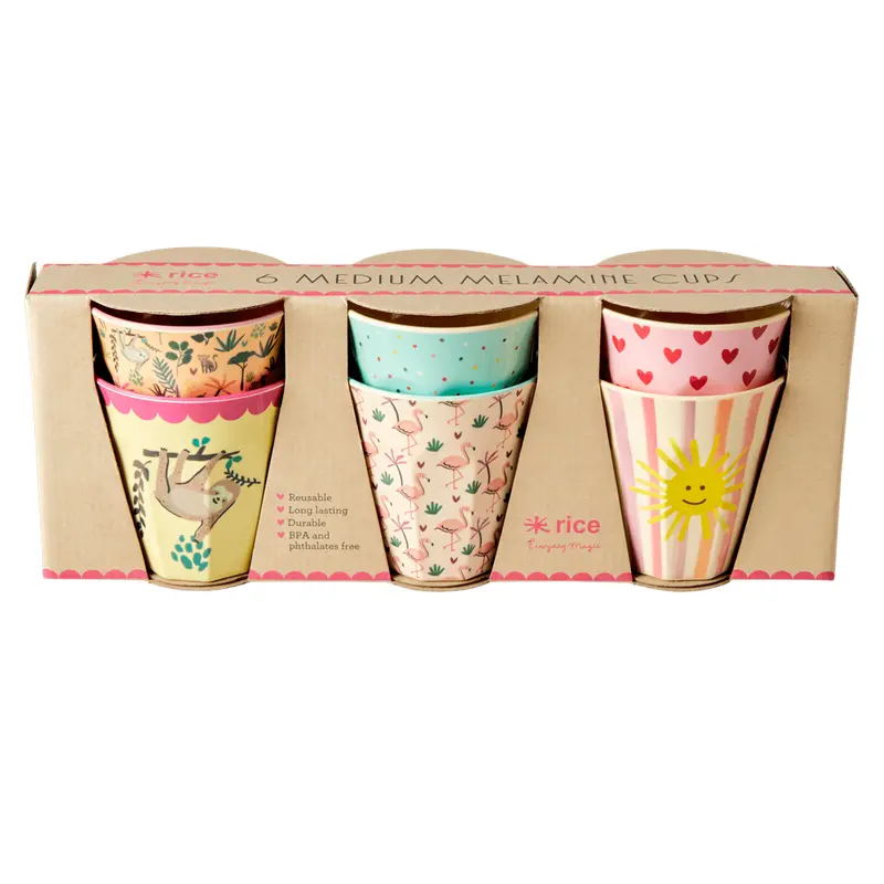 Melamine Kids Cups in Asst. Funky Prints - Medium - 6 pcs. in Gift Box
