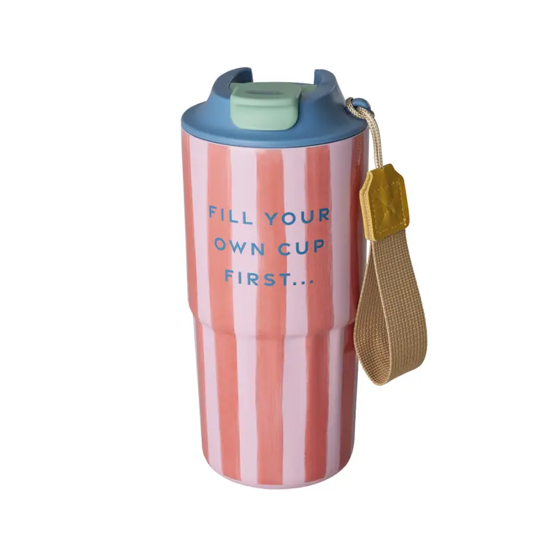 Stainless Steel Thermo Cup - Pink - Organic Stripes Print