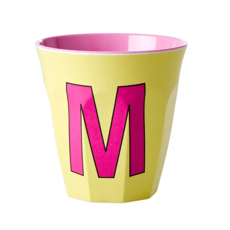 Melamine Cup - Medium with Alphabet in Pinkish Colors | Letter M