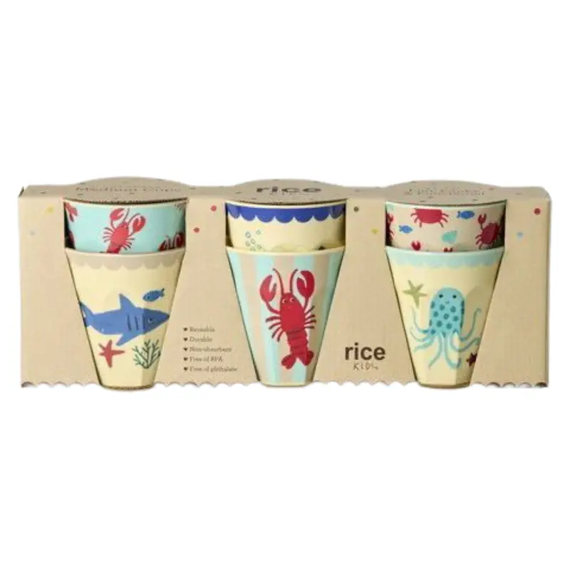 Melamine Cups with Blue Ocean Prints - Medium - 6 Pack - 8.45 oz