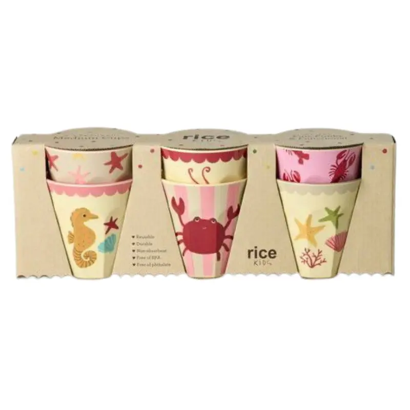 Melamine Cups with Coral Ocean Prints - Medium - 6 Pack - 8.45 oz