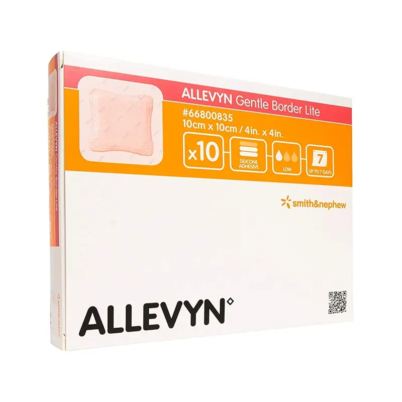 Allevyn Gentle Border Lite Silicone Gel Adhesive with Border Thin Silicone Foam Dressing, 4 x 4 Inch
