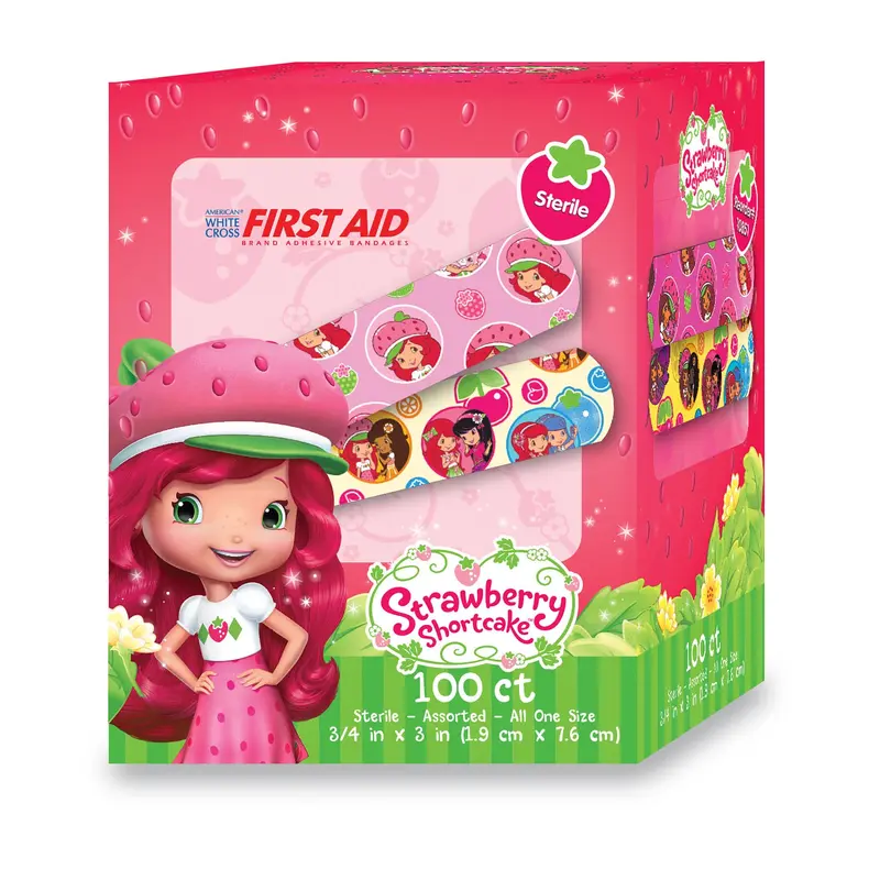 American White Cross Stat Strip Strawberry Shortcake Design Adhesive Strip,  x 3 Inch