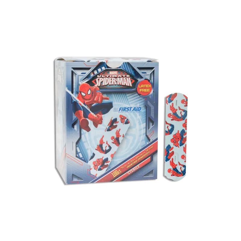 American White Cross Stat Strip Adhesive Strip, 3/4 X 3 Inch, Spider-Man Design