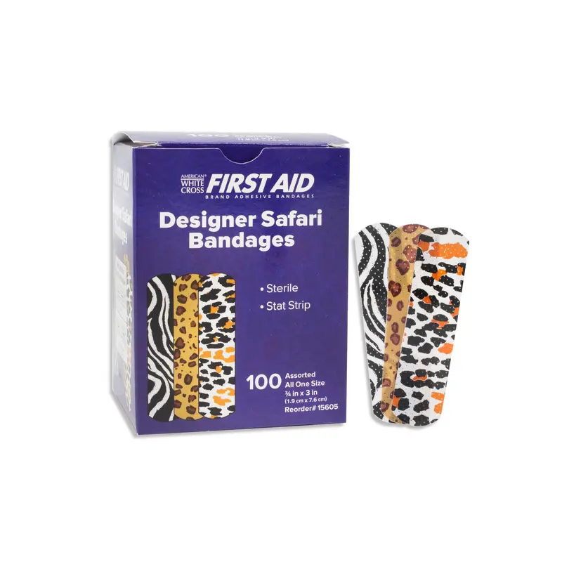 American White Cross Stat Strip Designer Safari Kid Design Adhesive Strip,  x 3 Inch
