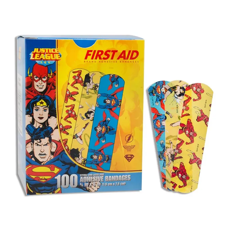 American White Cross Stat Strip Superman/Wonder Woman/Flash Kid Design Adhesive Strip,  x 3 Inch