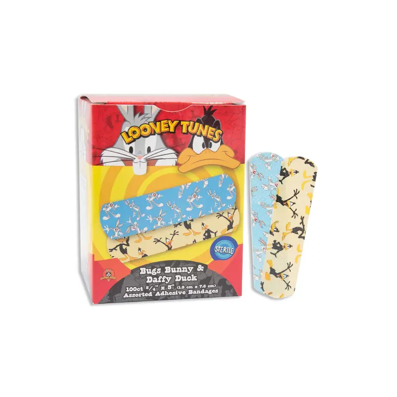 Adhesive Strip Looney Tunes Stat Strip, 3/4" x 3" Plastic, Rectangle, Kid Design, Sterile