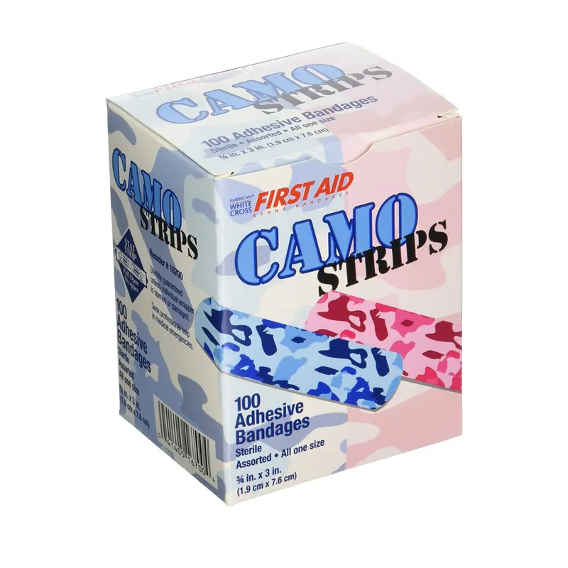 Adhesive Strip Stat Strip Plastic Kid Design (Blue / Pink Camo) 3/4 X 3 Inch Sterile