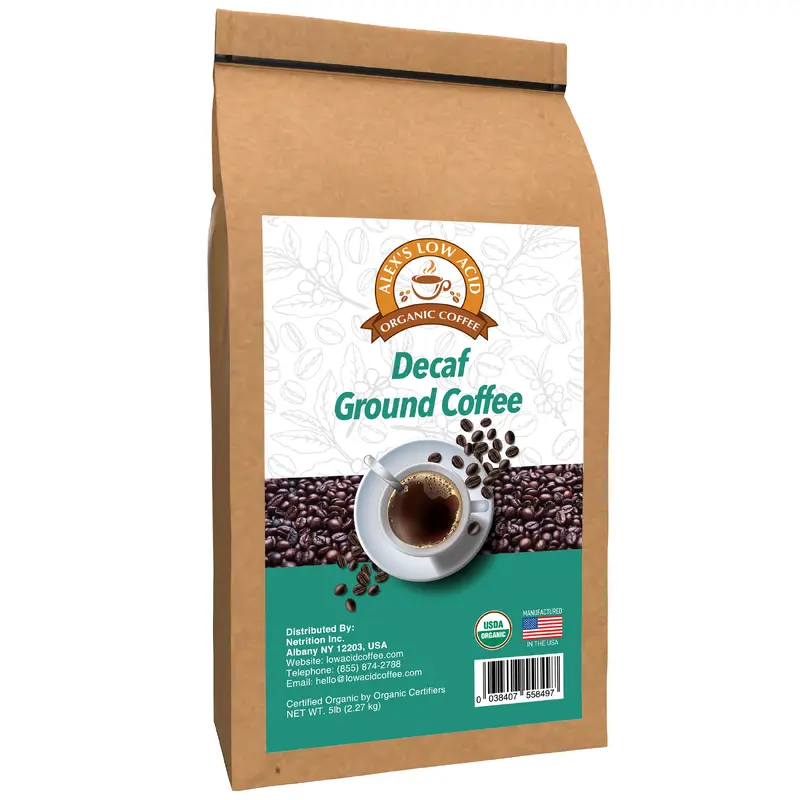 Alex's Low Acid Organic Coffee - Decaf Fresh Ground (5lbs)