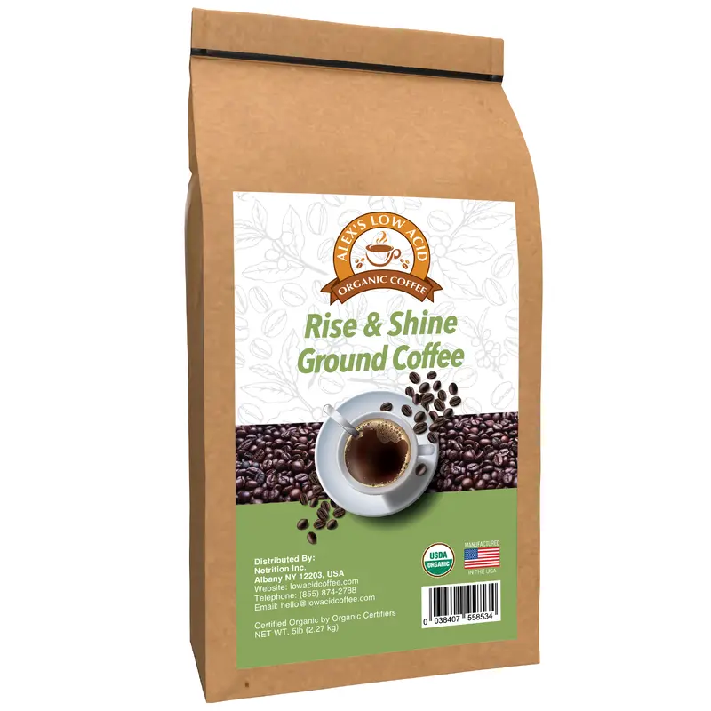 Alex's Low Acid Organic Coffee - Rise and Shine Fresh Ground (5lbs)