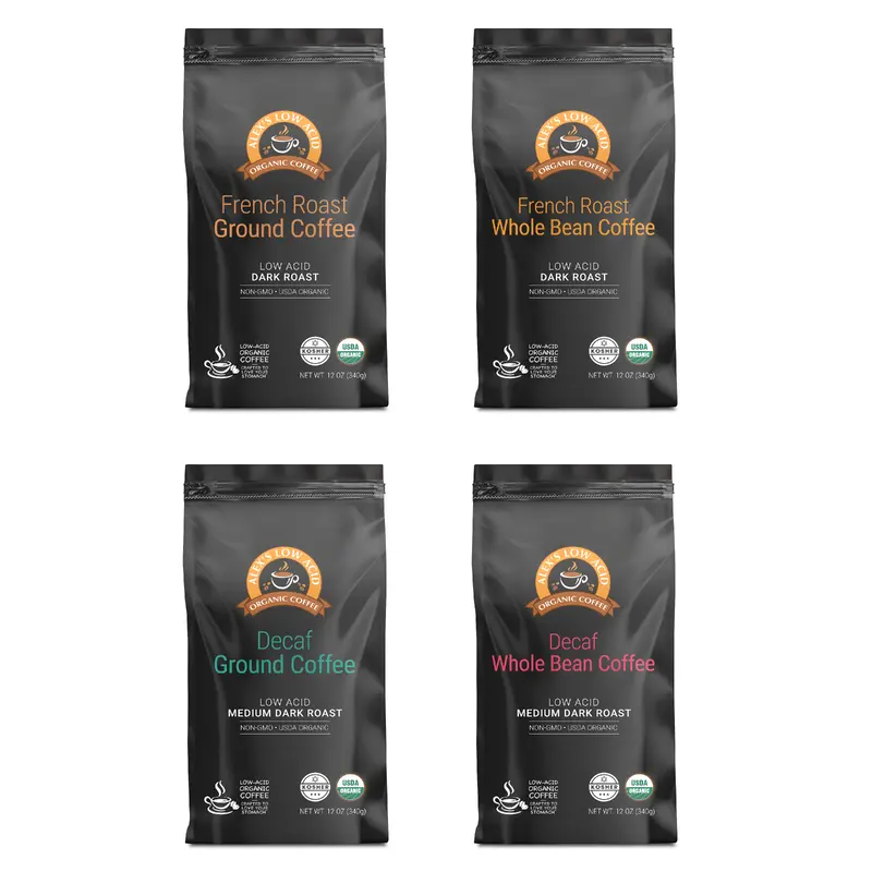 Alex's Low Acid Organic Coffee - 4-Bag Variety Pack (12oz)
