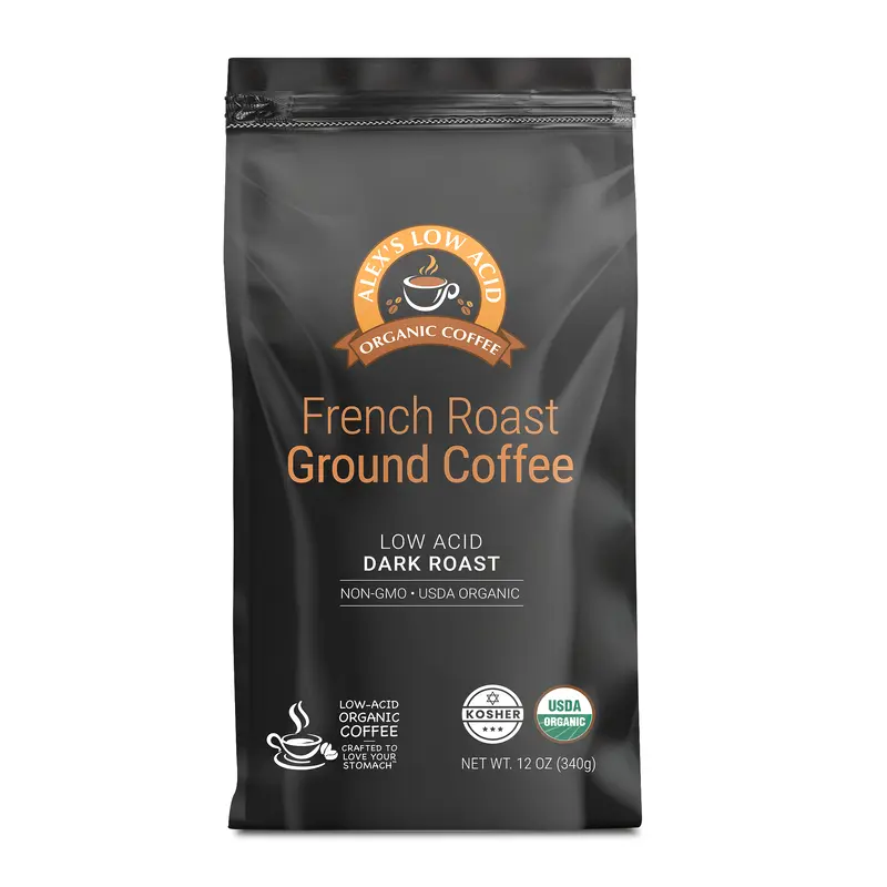 Alex's Low Acid Organic Coffee - French Roast Fresh Ground (12oz)