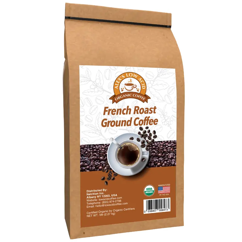 Alex's Low Acid Organic Coffee - French Roast Fresh Ground (5lbs)