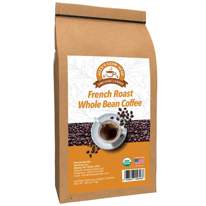 Alex's Low Acid Organic Coffee - French Roast Whole Bean (5lbs)