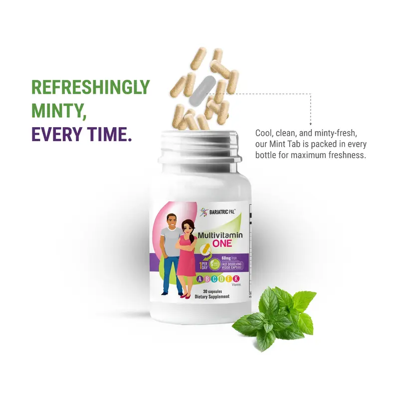 BariatricPal Multivitamin ONE "1 per Day!" Bariatric Multivitamin Capsule with 60mg Iron (NEW!)