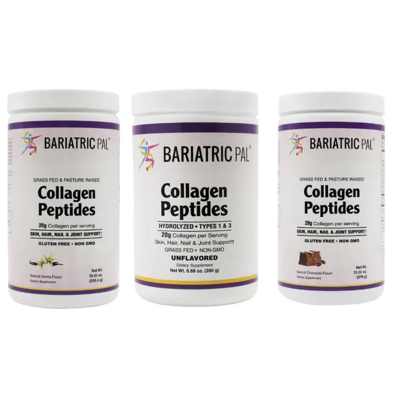 Collagen Peptides Powder (Hydrolyzed Type 1 & 3, Grass Fed) Skin, Hair, Nail & Joint Support by BariatricPal - Variety Pack
