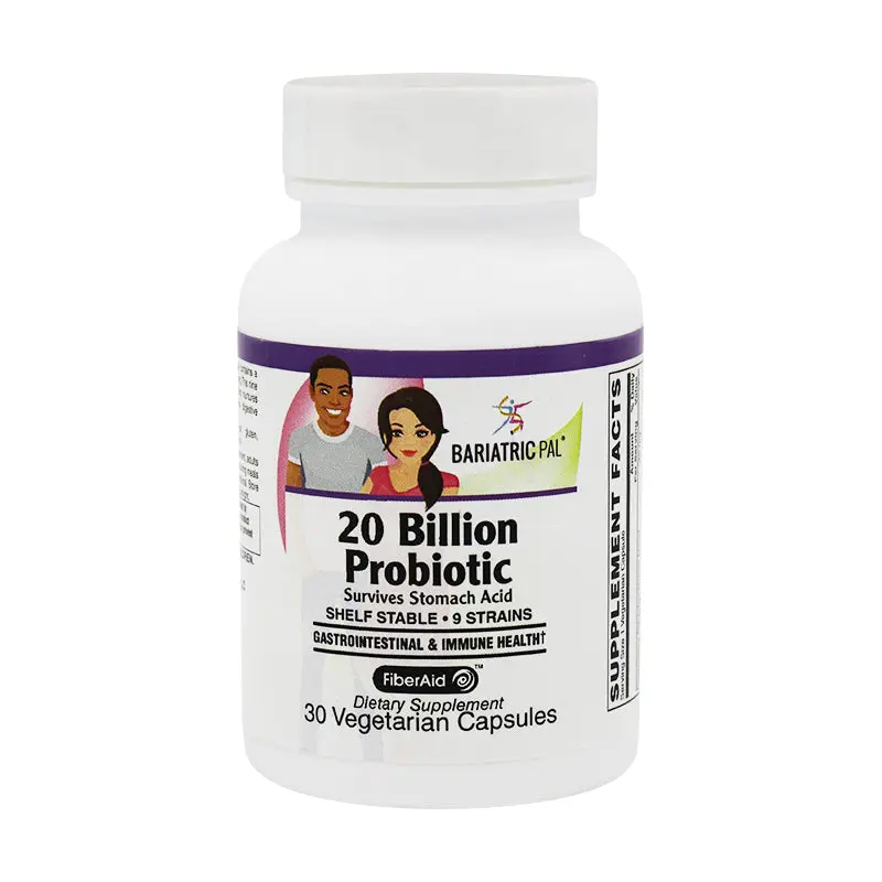 Prebiotic & Probiotic 20 Billion CFU Gastrointestinal & Immune Health Capsules with FiberAid by BariatricPal