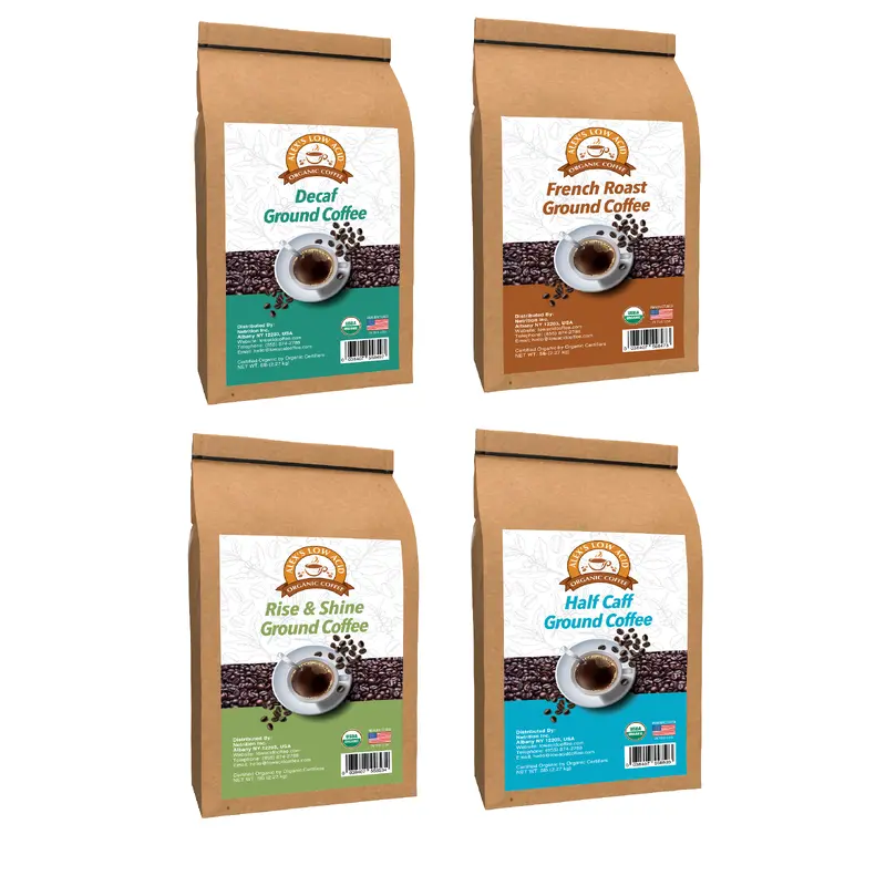 Alex's Low Acid Organic Coffee 5lb Bag Fresh Ground Variety Pack