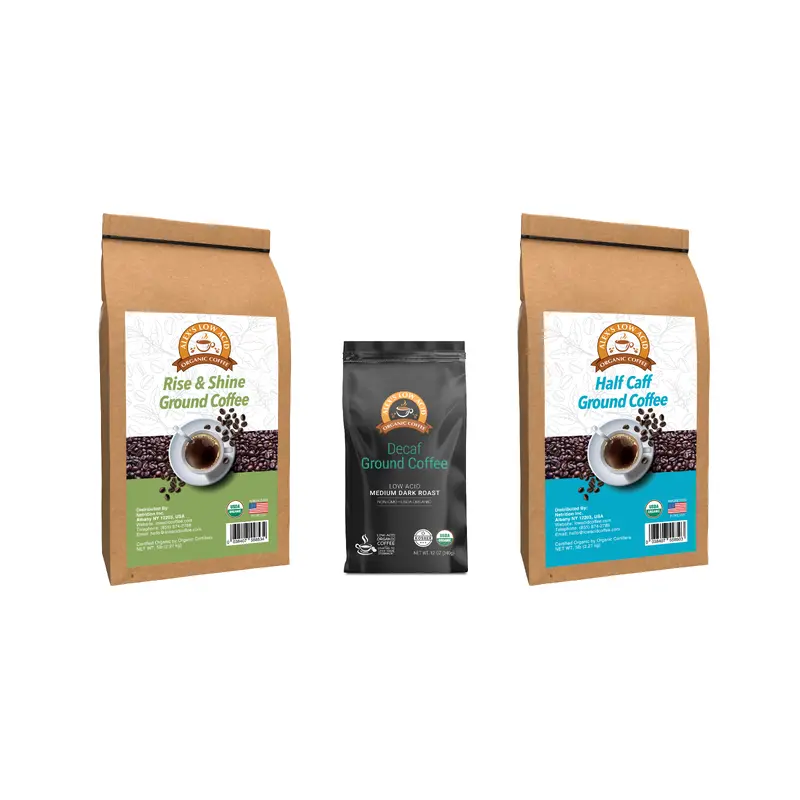 Alex's Low Acid Organic Coffee All Day Drinker Fresh Ground Variety Pack