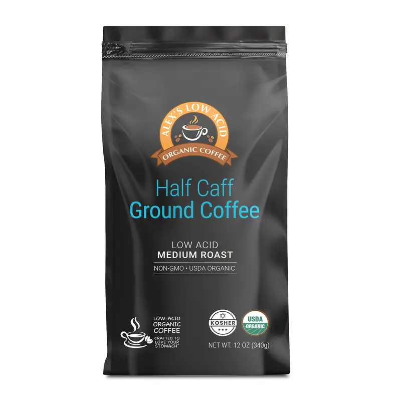 Alex's Low Acid Organic Coffee - Half Caff Fresh Ground (12oz)