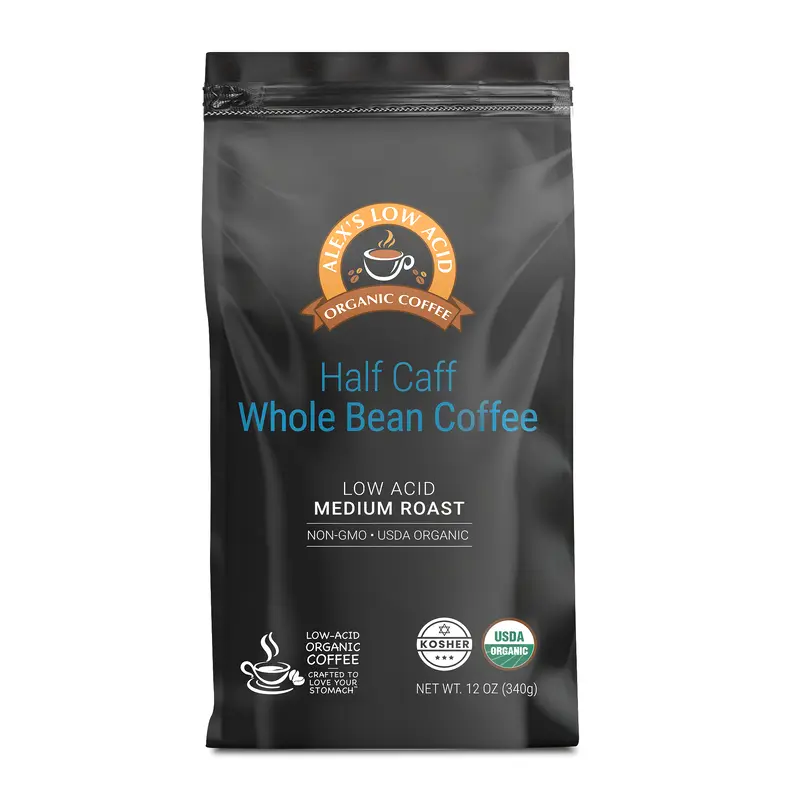 Alex's Low Acid Organic Coffee - Half Caff Whole Bean (12oz)