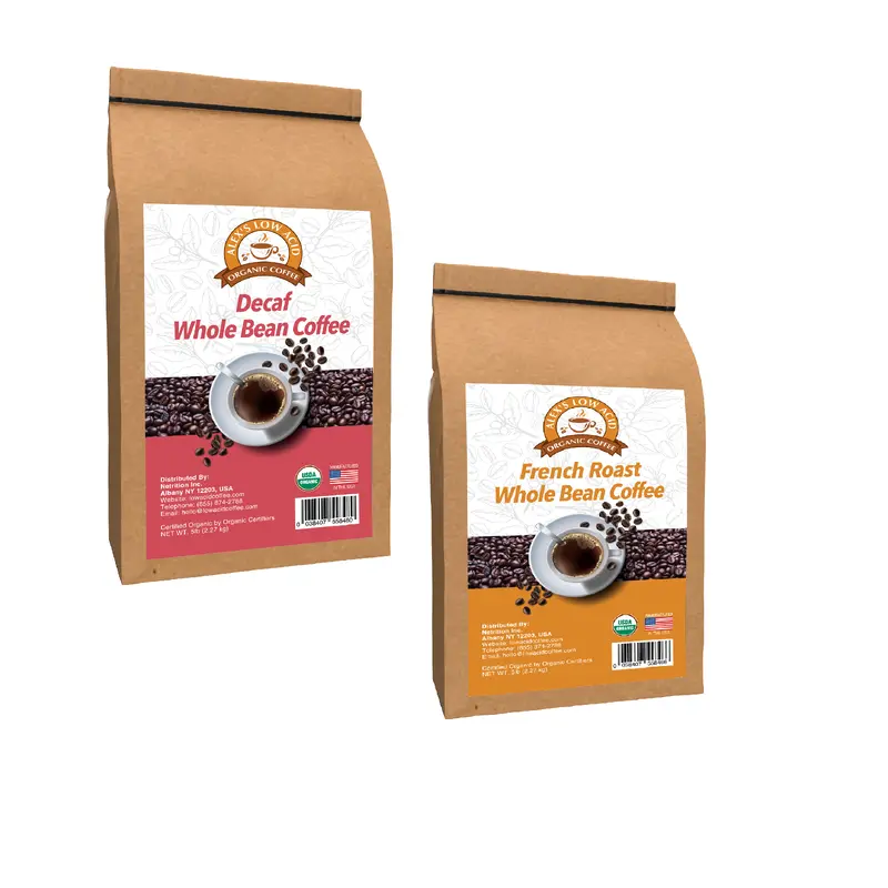 Alex's Low Acid Organic Coffee Perfectly Prepared Host 5lb Whole Bean Variety Pack