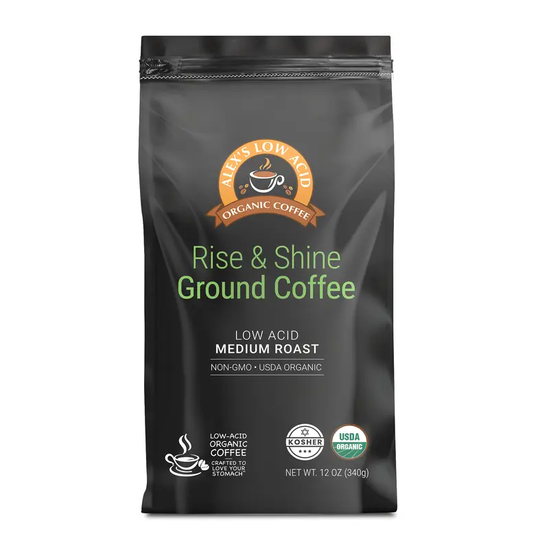 Alex's Low Acid Organic Coffee - Rise and Shine Fresh Ground (12oz)