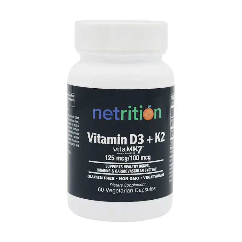 Vitamin D3 + K2 5000IU/100mcg by Netrition,  60 vegetarian capsules