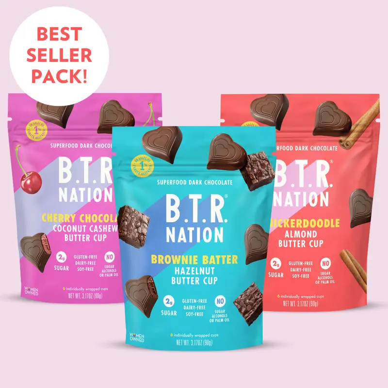 B.T.R Nation Dark Chocolate Superfood Nut Butter Cups, 3.17oz