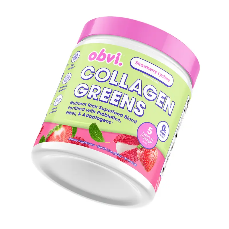 Obvi Collagen Greens, 7.9 oz - Strawberry Lychee