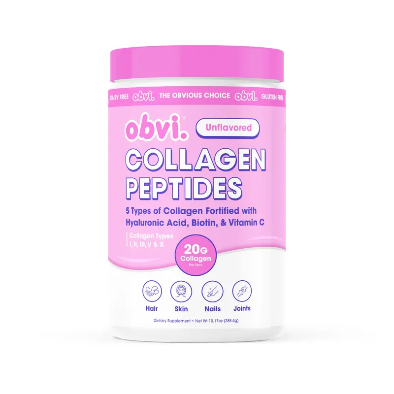 Obvi Collagen Peptides - 5 Types of Collagen-Fortified with Hyaluronic Acid, Biotin, & Vitamin C