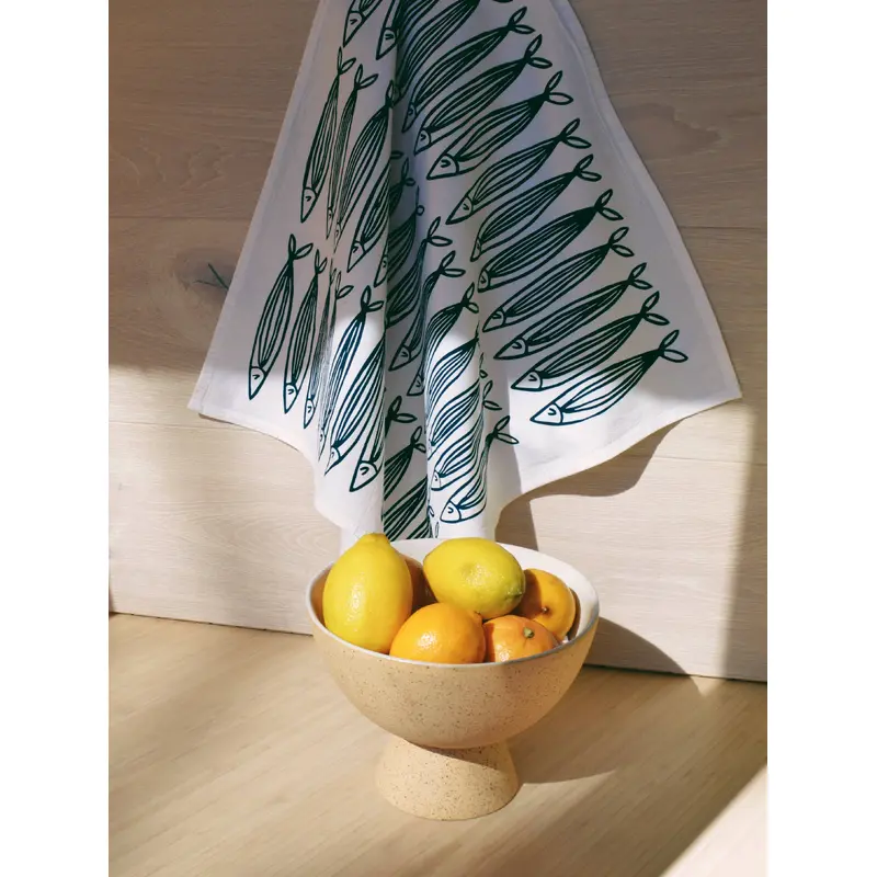 White Sardines 20" Tea Towel - Silkscreened 100% Cotton