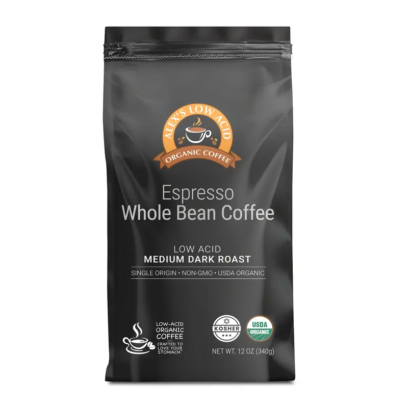 Alex's Low Acid Organic Coffee - Espresso Whole Bean (12oz)