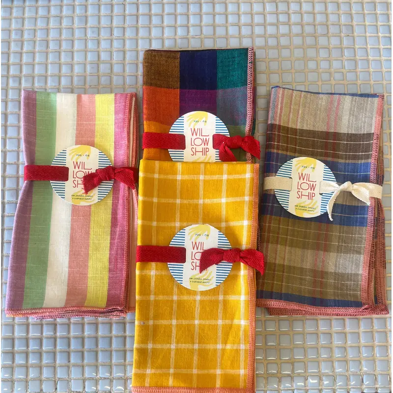 willow ship multi-color striped dinner napkins, set of 2