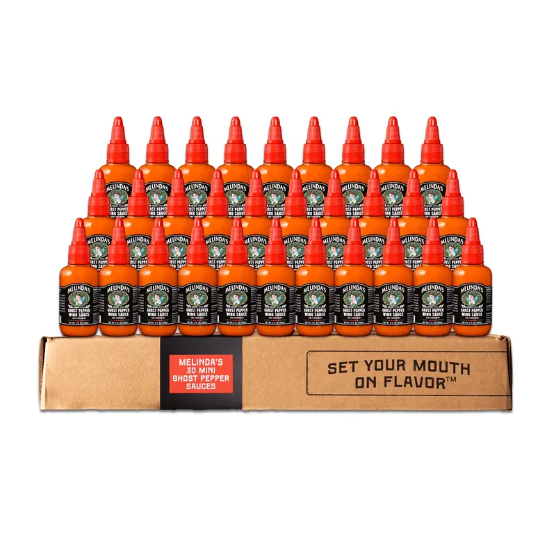 Melindas 2oz Mini Ghost Pepper Sauce 30 Pack Box